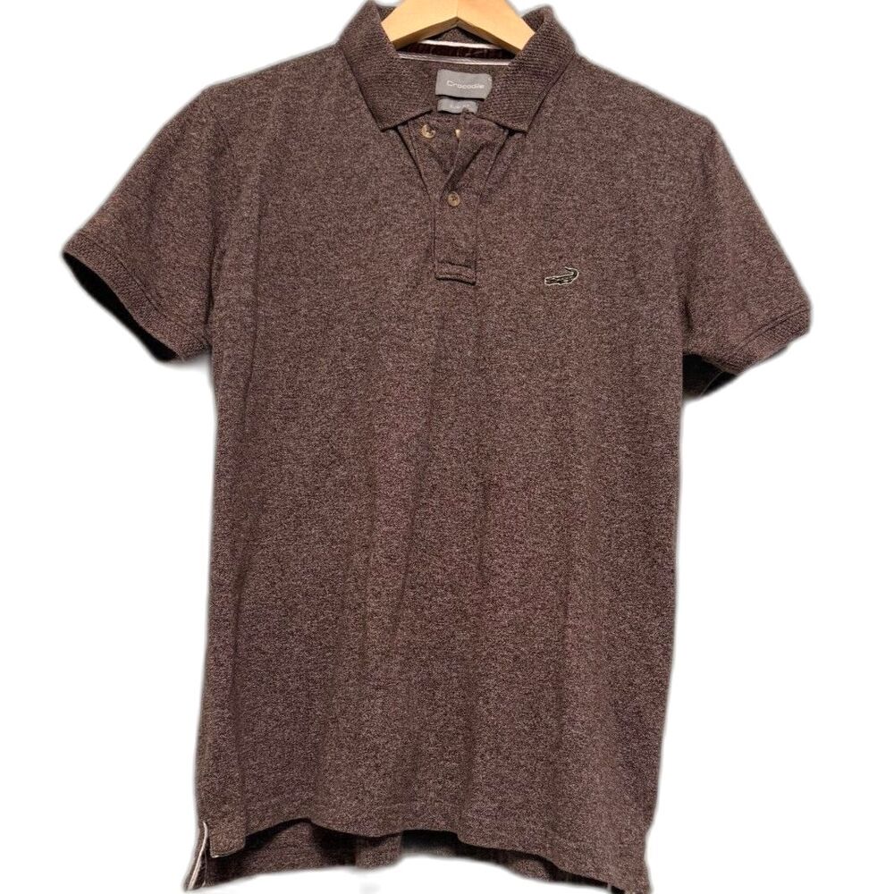 Crocodile Men's 100% Cotton Brown Heather Slim Fit Polo Sz M Minimalist Preppy
